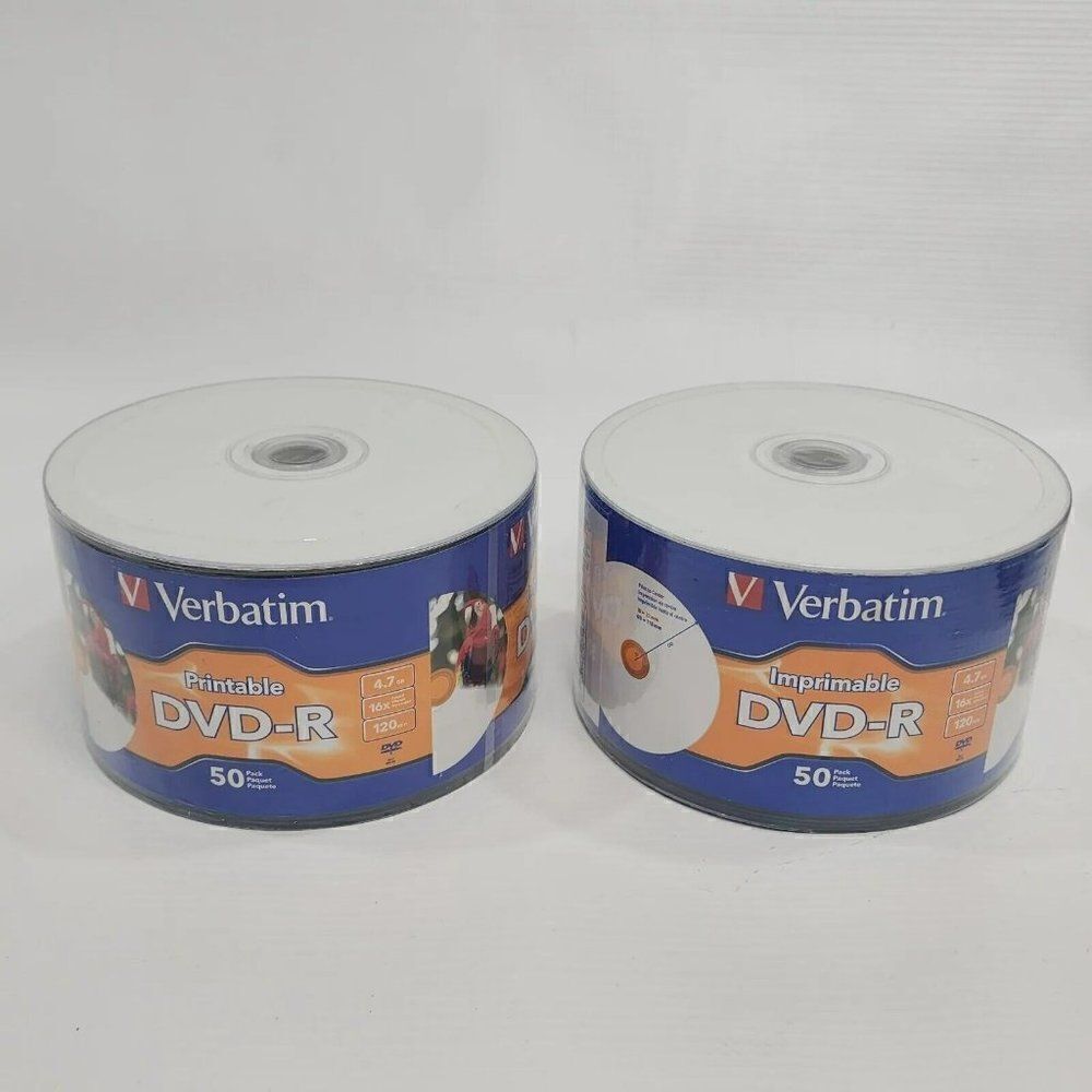 2 - 50 VERBATIM Life Series DVD-R 16X 4.7GB White Inkjet Printable Spindle